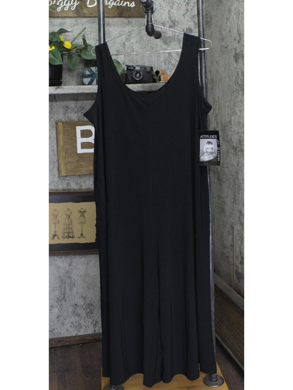 NWT Attitudes by Renee Petite Como Jersey Wide Leg Crop Jumpsuit Black PXL